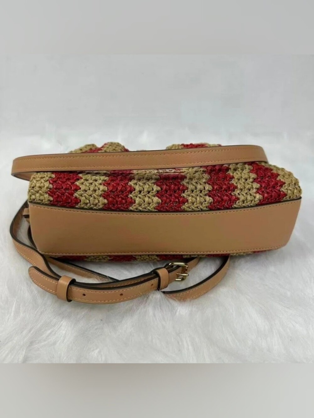 COACH Straw Faye Drawstring Shoulder/Crossbody bag Striped NWT - Picture 11 of 14
